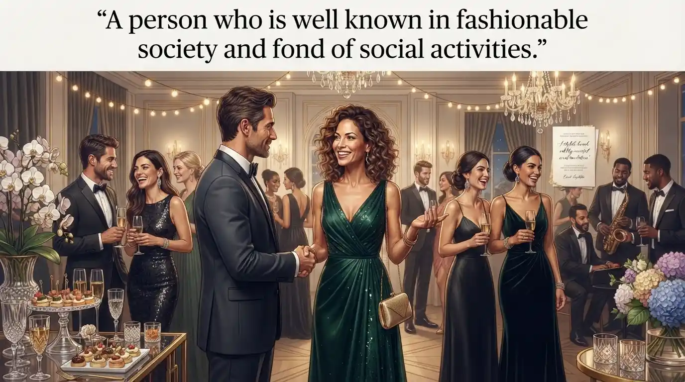 A person who is well known in fashionable society and fond of social activities