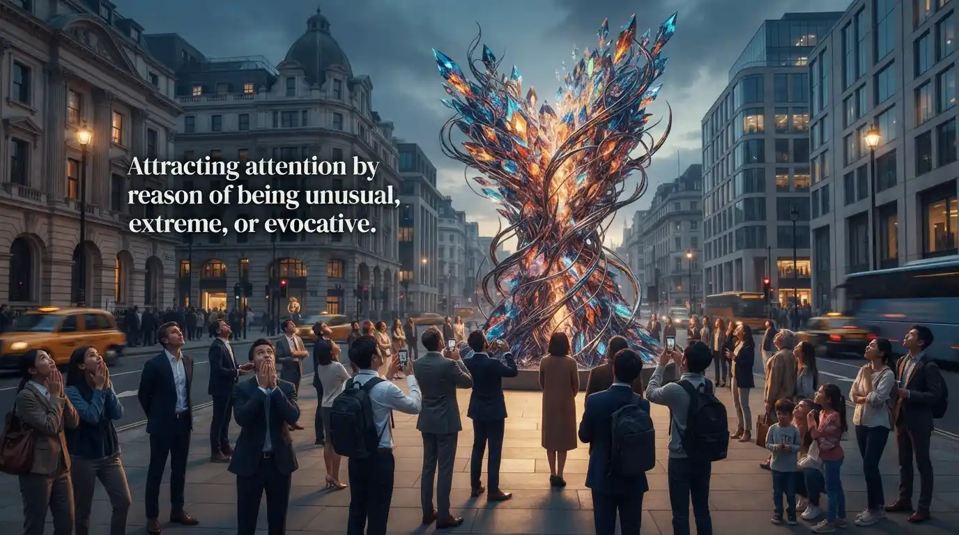 Attracting attention by reason of being unusual, extreme, or evocative.