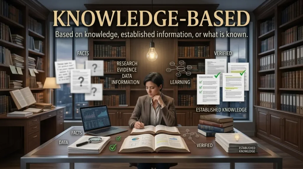 Based on knowledge, established information, or what is known.