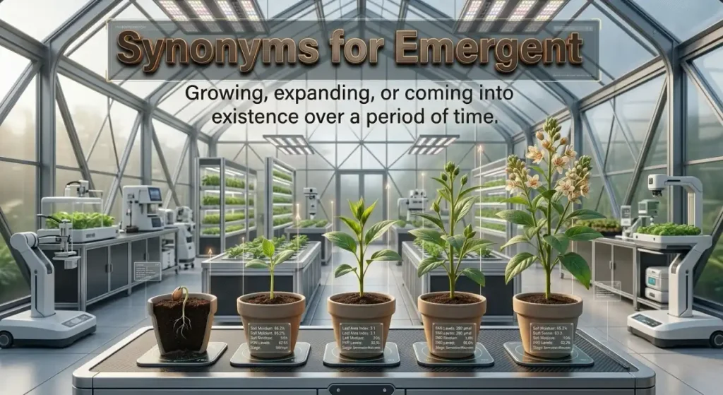 Growing, expanding, or coming into existence over a period of time.