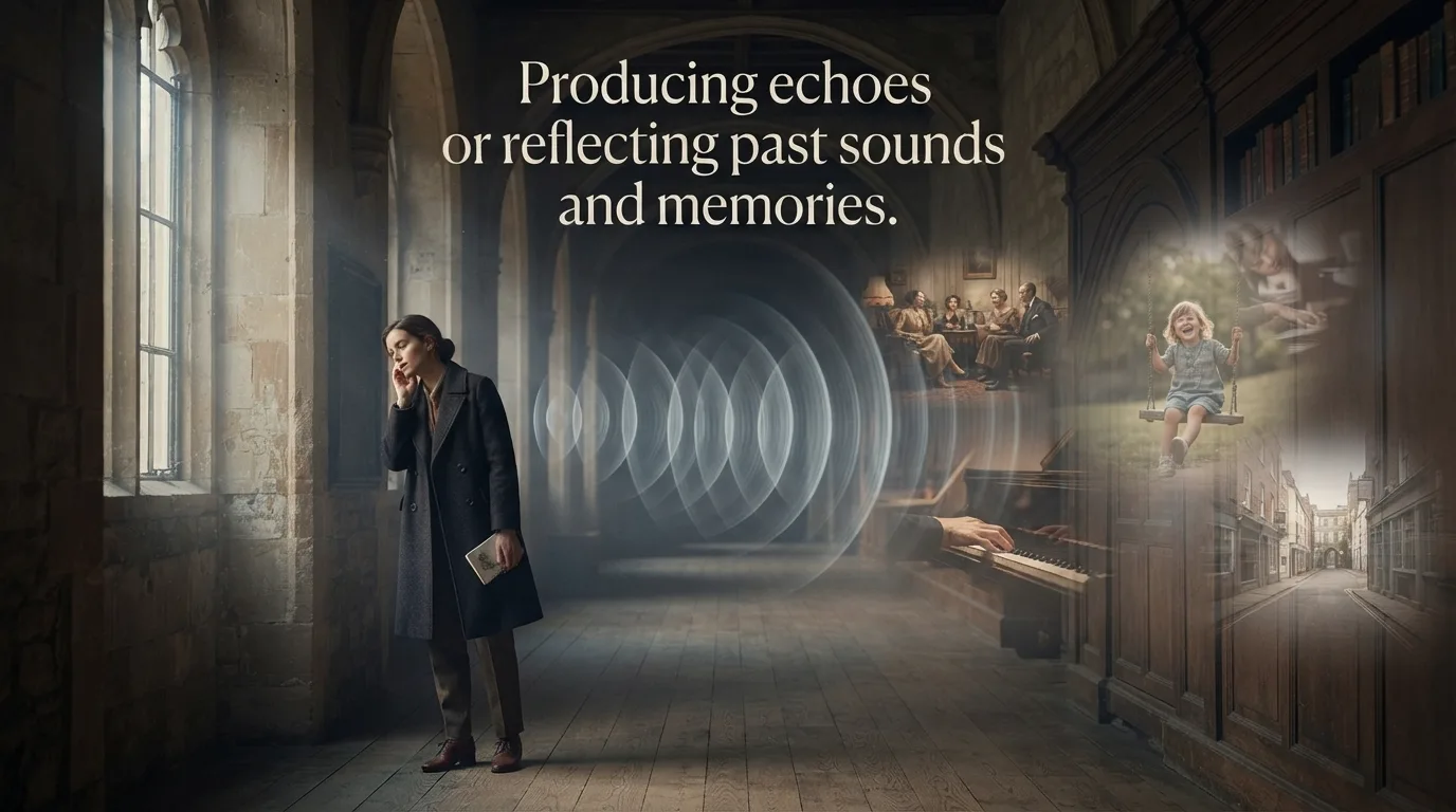 Producing echoes or reflecting past sounds and memories.