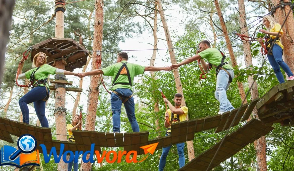 Set up equipment or ropes in a temporary suspension arrangement.