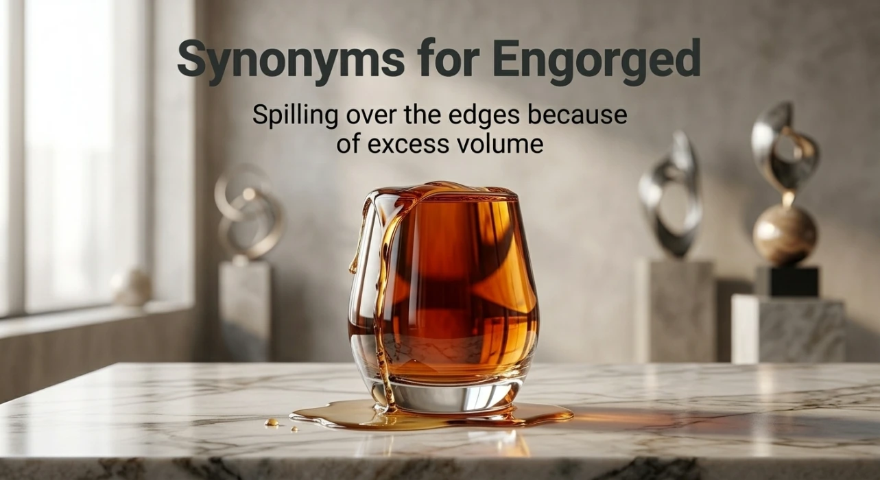 Spilling over the edges because of excess volume.