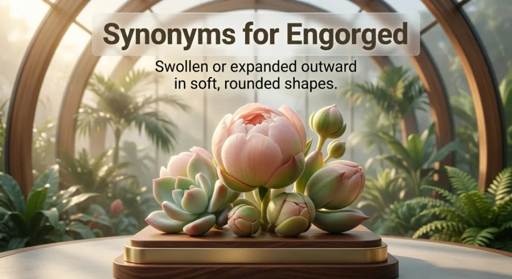 Swollen or expanded outward in soft, rounded shapes.
