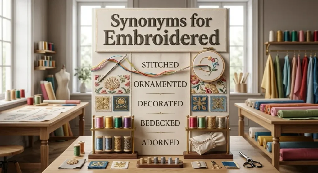 synonyms for embroidered
