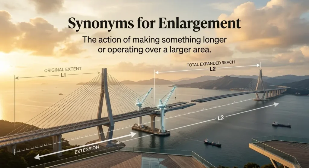 The action of making something longer or operating over a larger area.