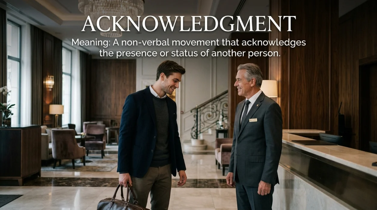 A non-verbal movement that acknowledges the presence or status of another person.