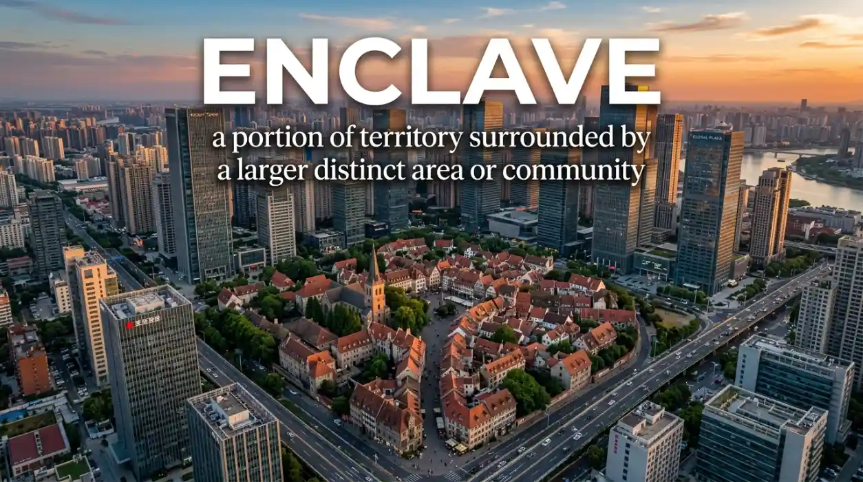A portion of territory surrounded by a larger distinct area or community.