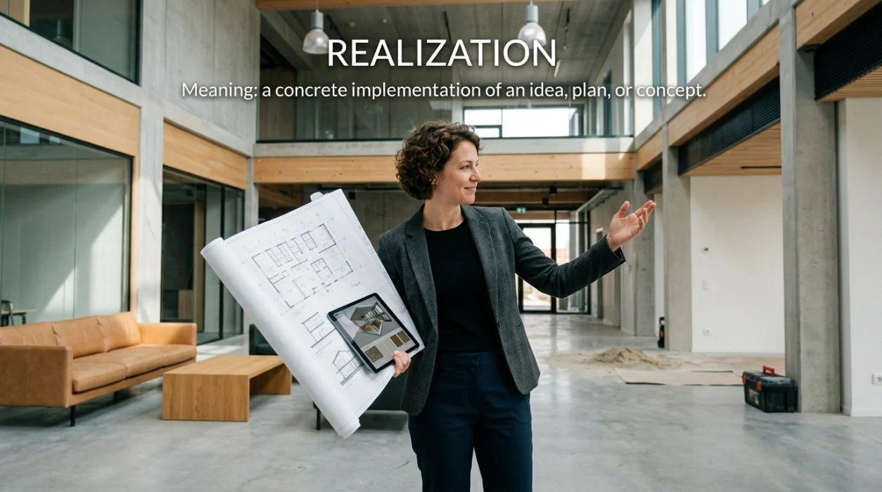 A realization is a concrete implementation of an idea, plan, or concept.