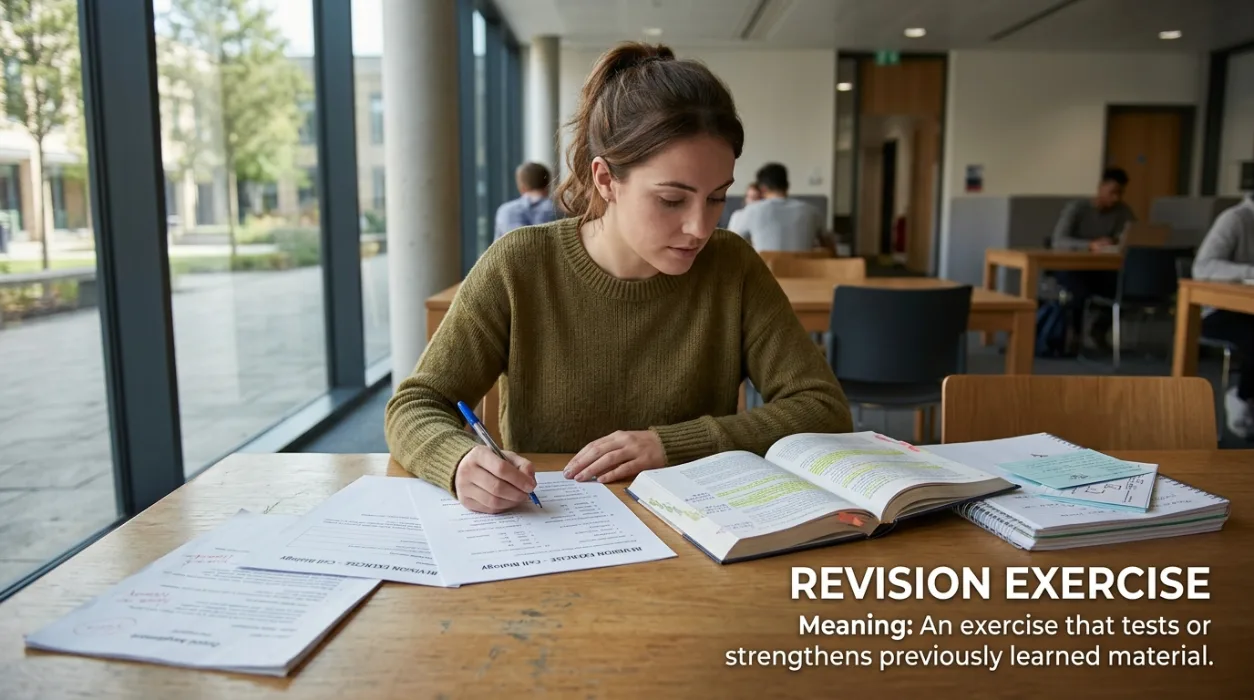A revision exercise tests or strengthens previously learned material.