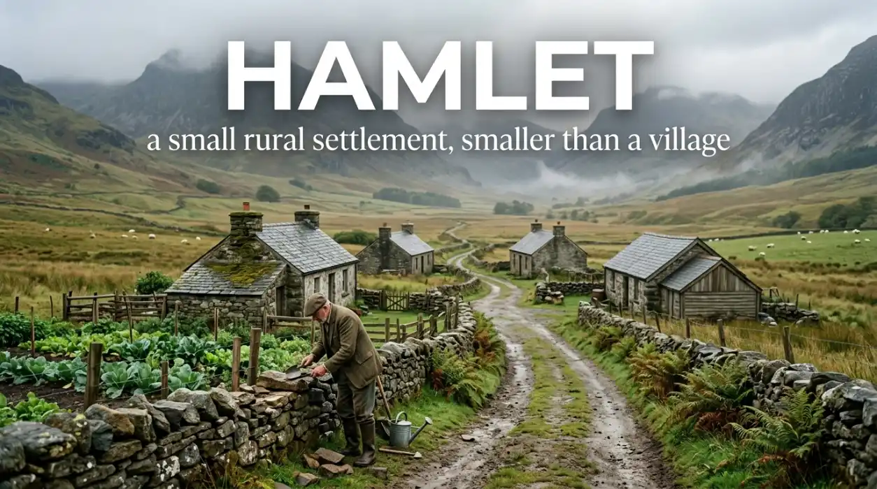 A small settlement, typically smaller than a village and without a church.