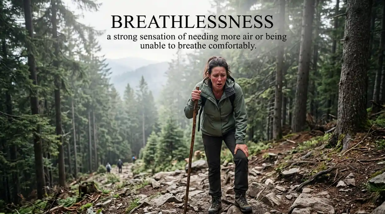 A strong sensation of needing more air or being unable to breathe comfortably.