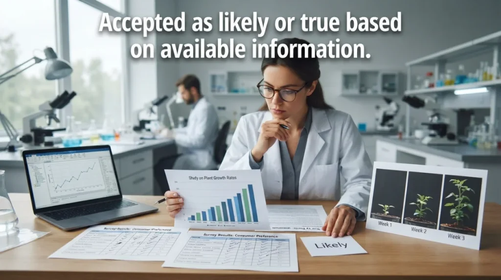 Accepted as likely or true based on available information.