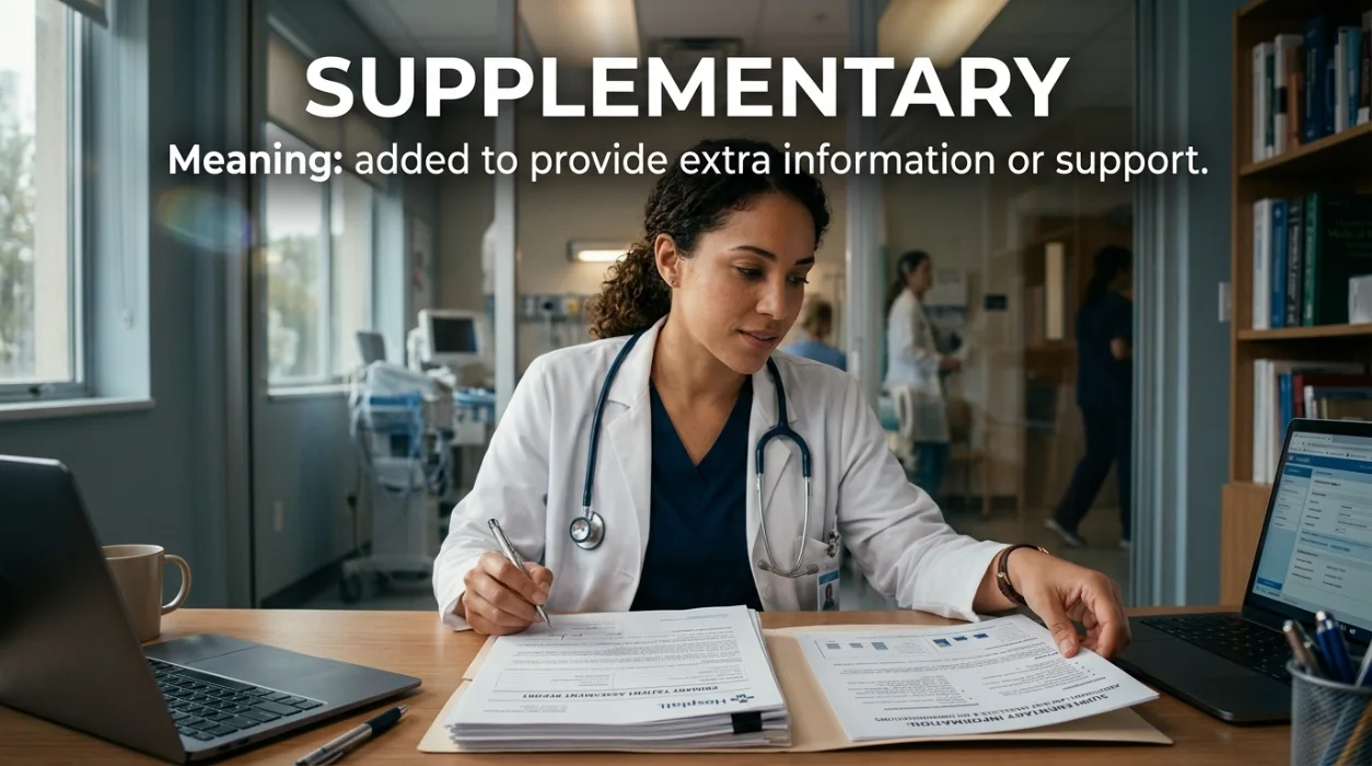 Added to provide extra information or support rather than forming the main requirement.