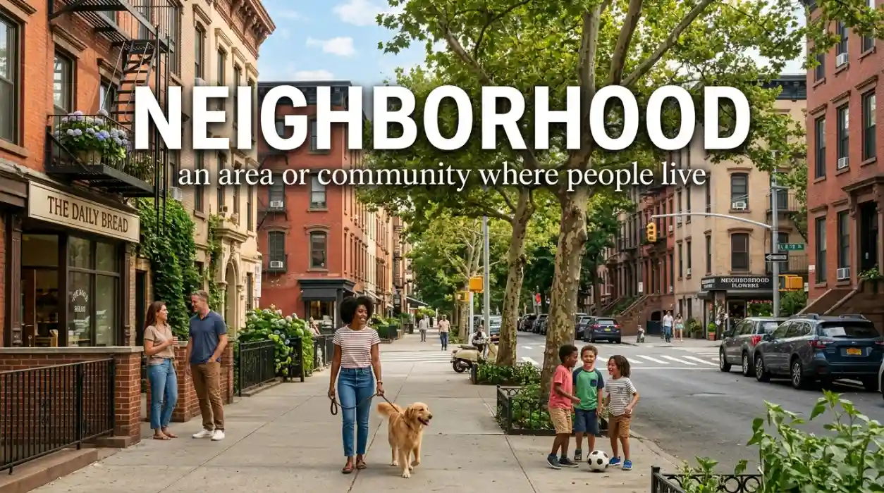 An area or neighborhood, especially as regarded as a place or community.