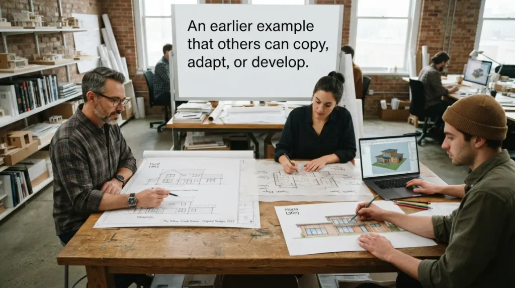 An earlier example that others can copy, adapt, or develop.