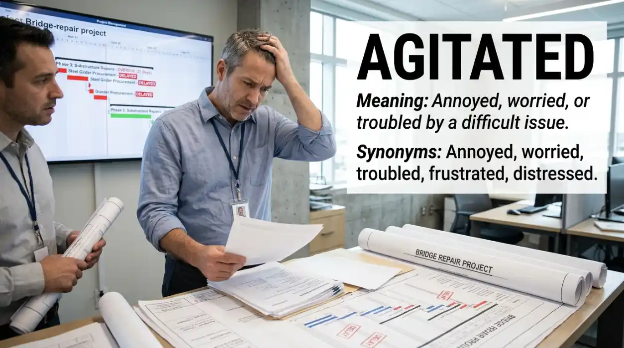 Annoyed, worried, or troubled by a difficult issue.