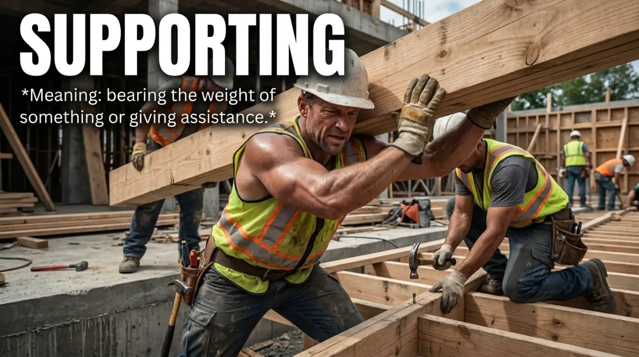 Bearing the weight of something or giving assistance.