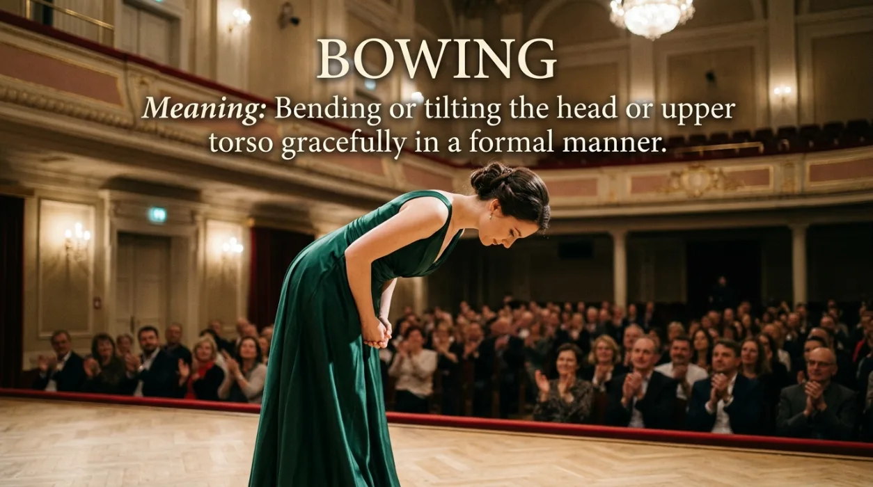 Bending or tilting the head or upper torso gracefully in a formal manner.