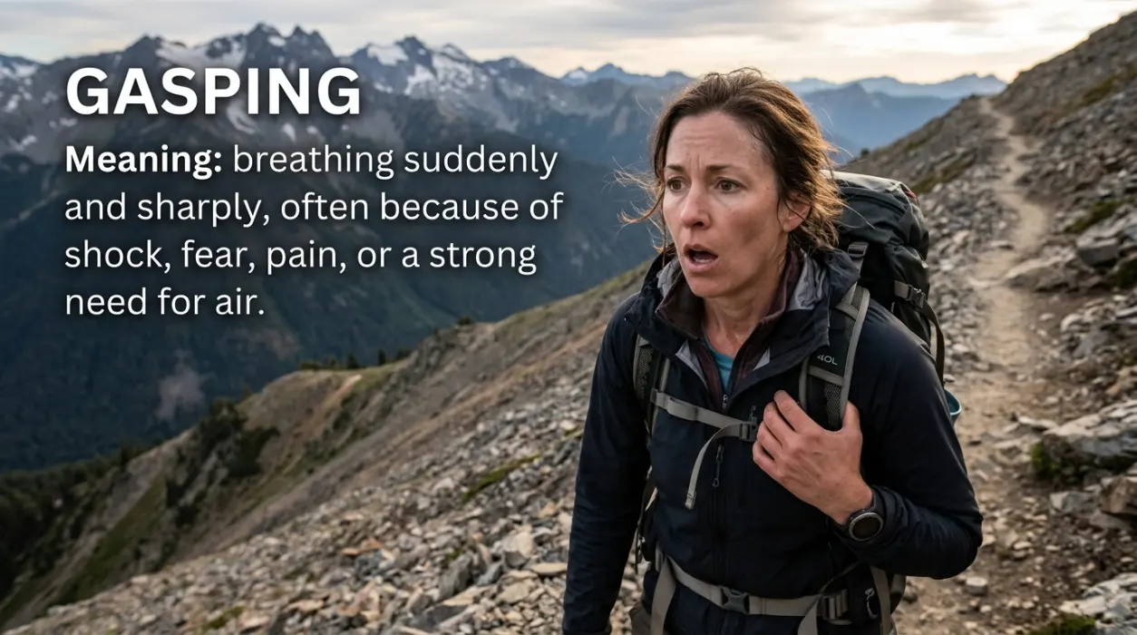 Breathing suddenly and sharply, often because of shock, fear, pain, or a strong need for air.