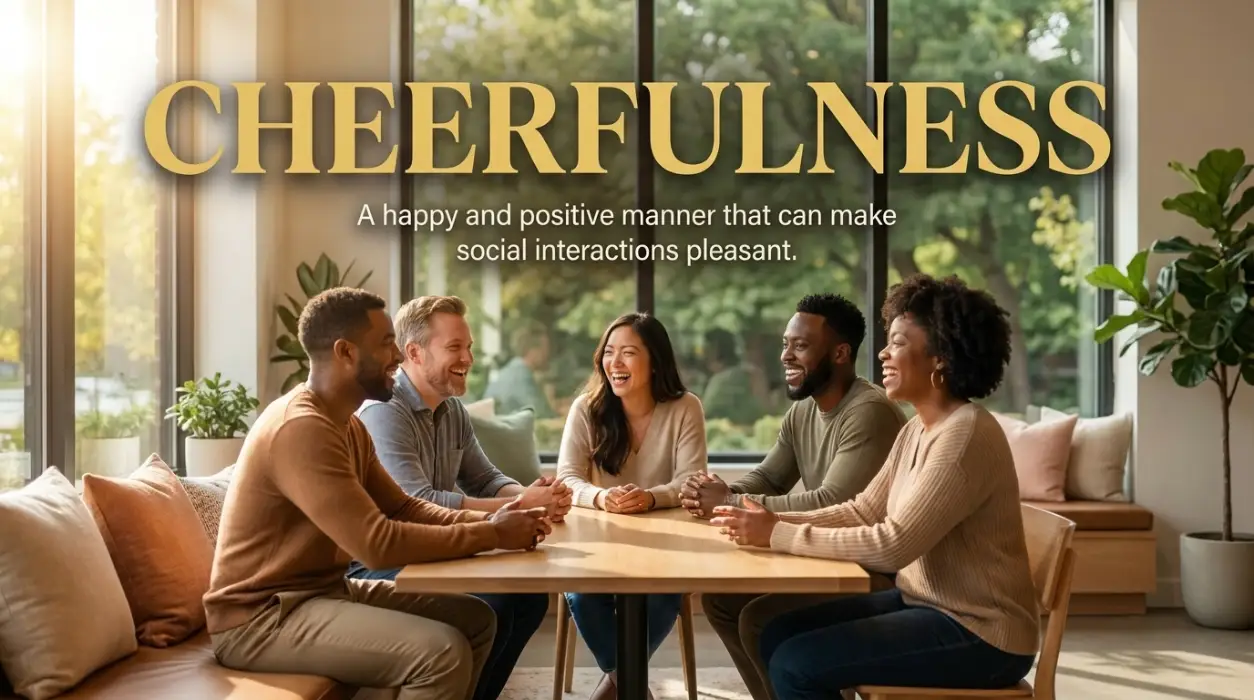 Cheerfulness means a happy and positive manner that can make social interactions pleasant