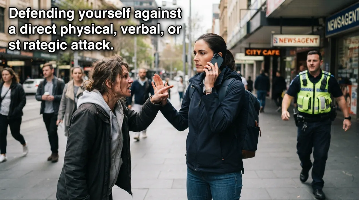 Defending yourself against a direct physical, verbal, or strategic attack.