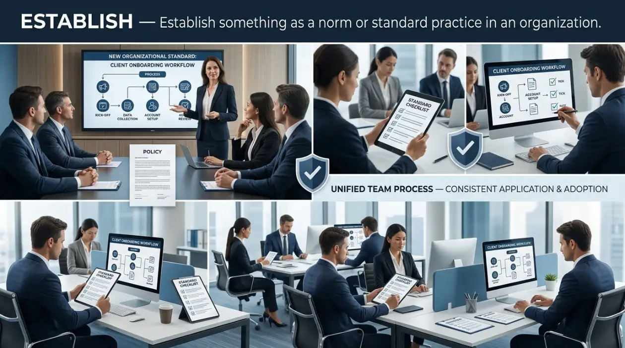 Establish something as a norm or standard practice in an organization