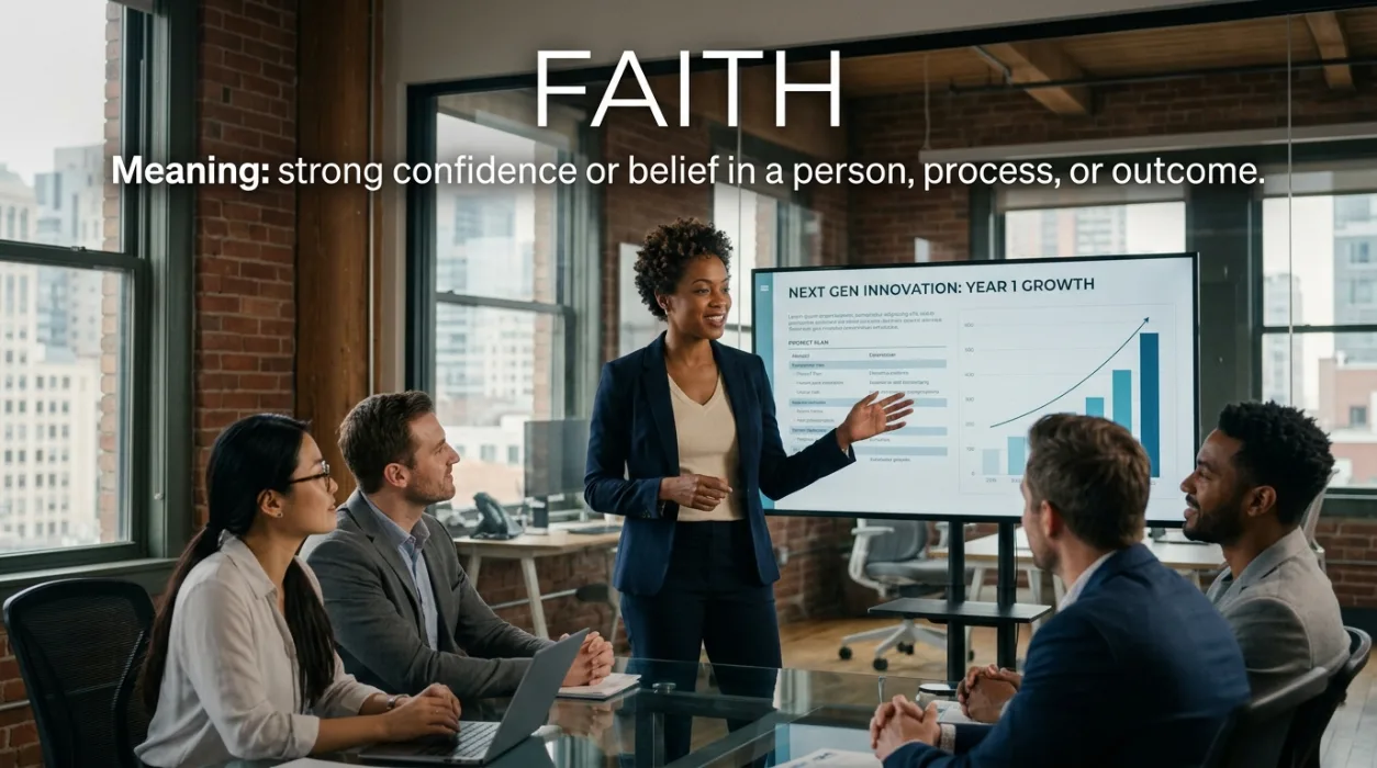 Faith is strong confidence or belief in a person, process, or outcome.