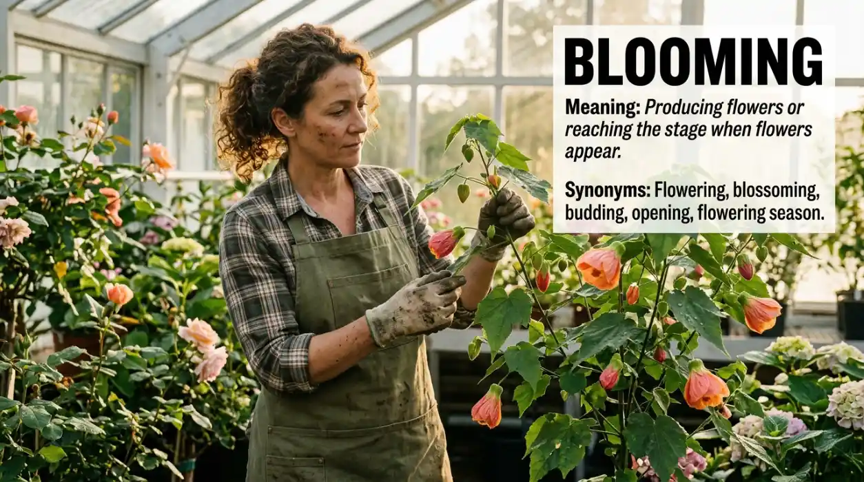 Flowering means producing flowers or being in the stage when flowers appear.