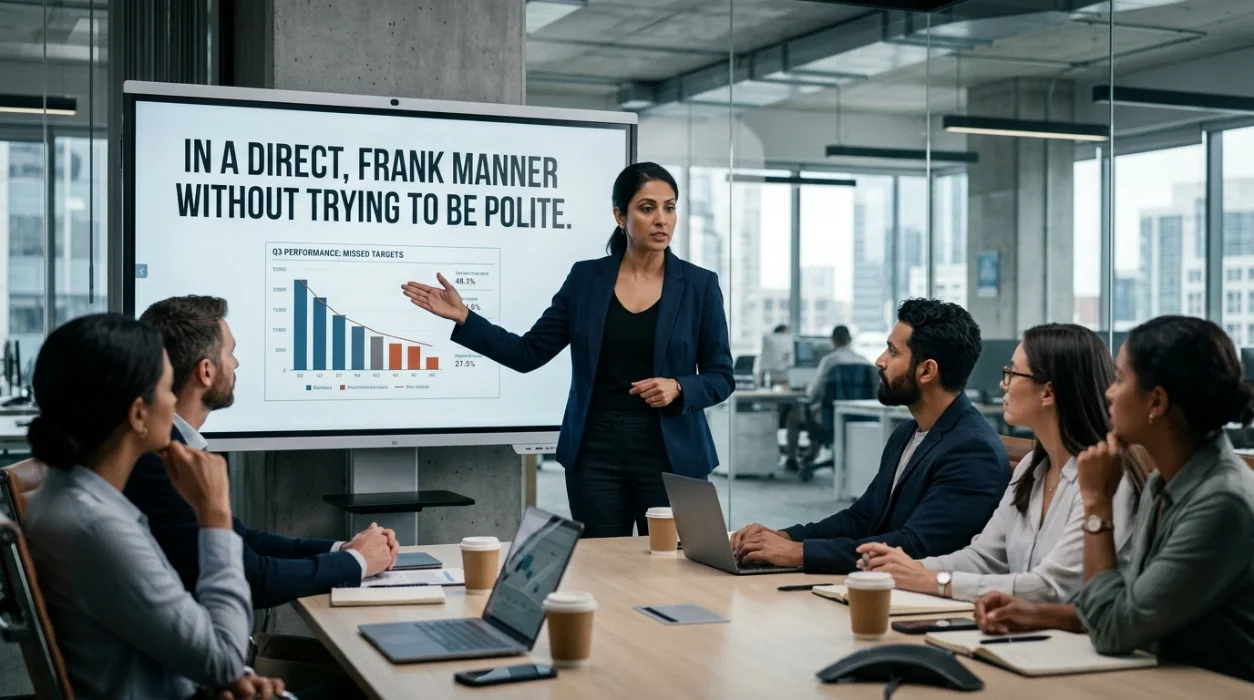 In a direct, frank manner without trying to be polite