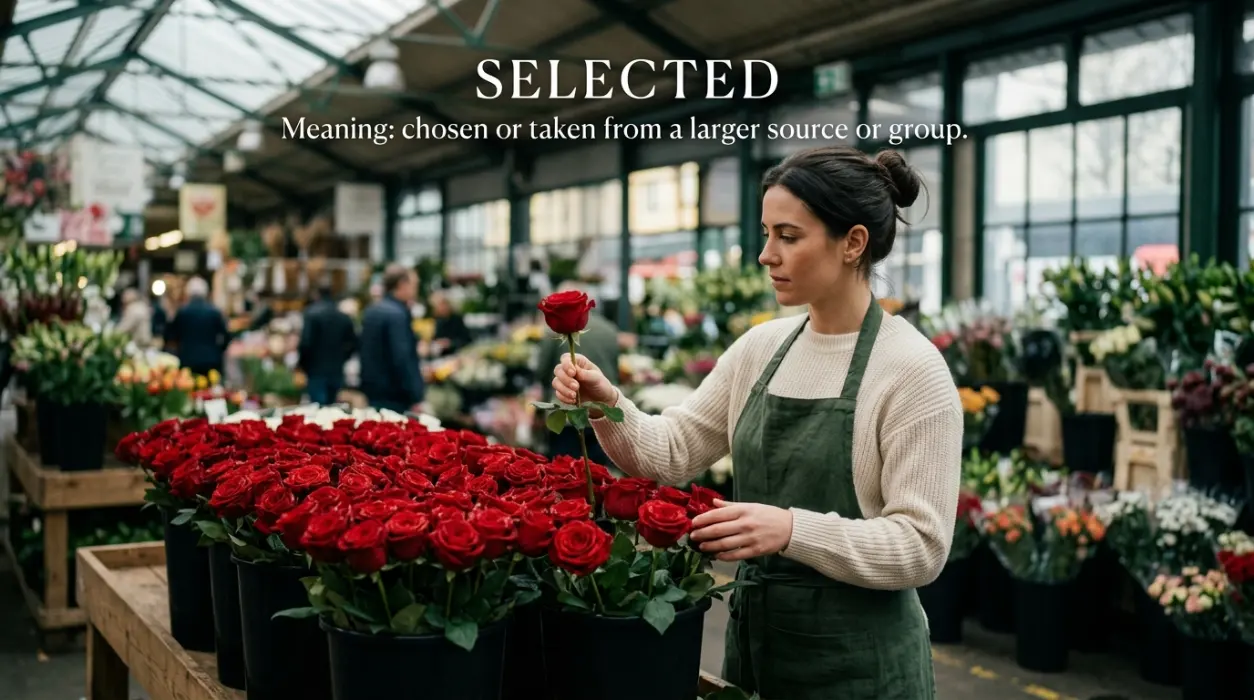 Indicates that something is selected or taken from a larger source or group.