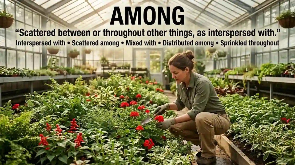 Interspersed with means scattered between or throughout other things