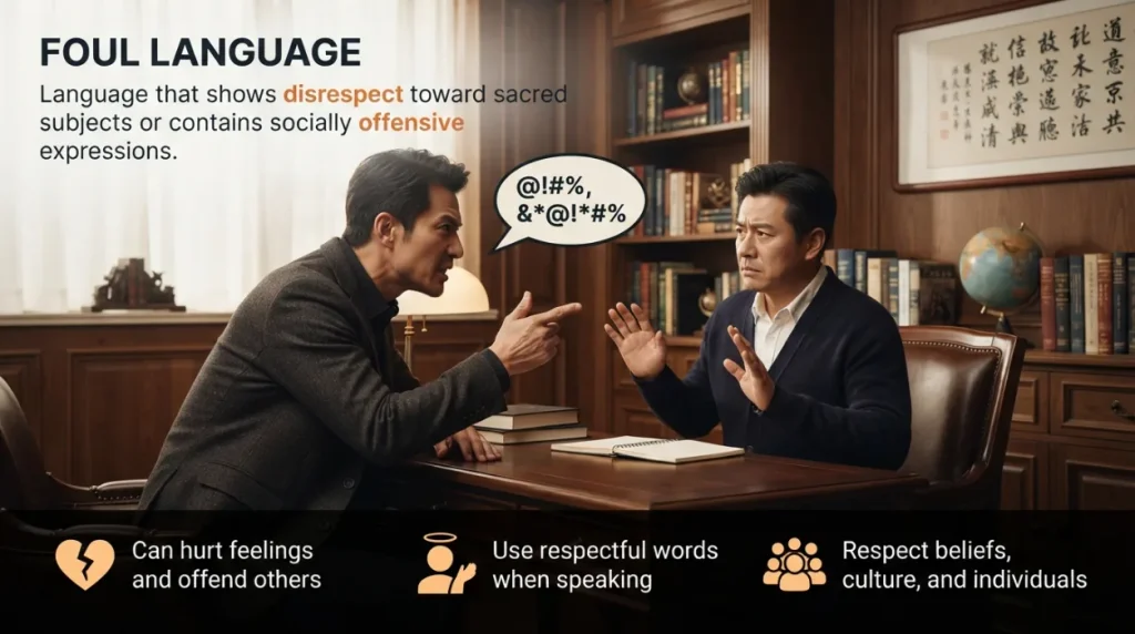 Language that shows disrespect toward sacred subjects or contains socially offensive expressions.