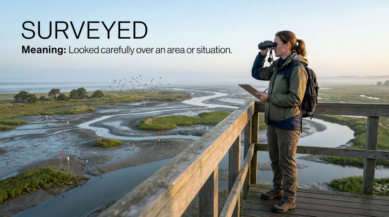  Looked carefully over an area or situation.