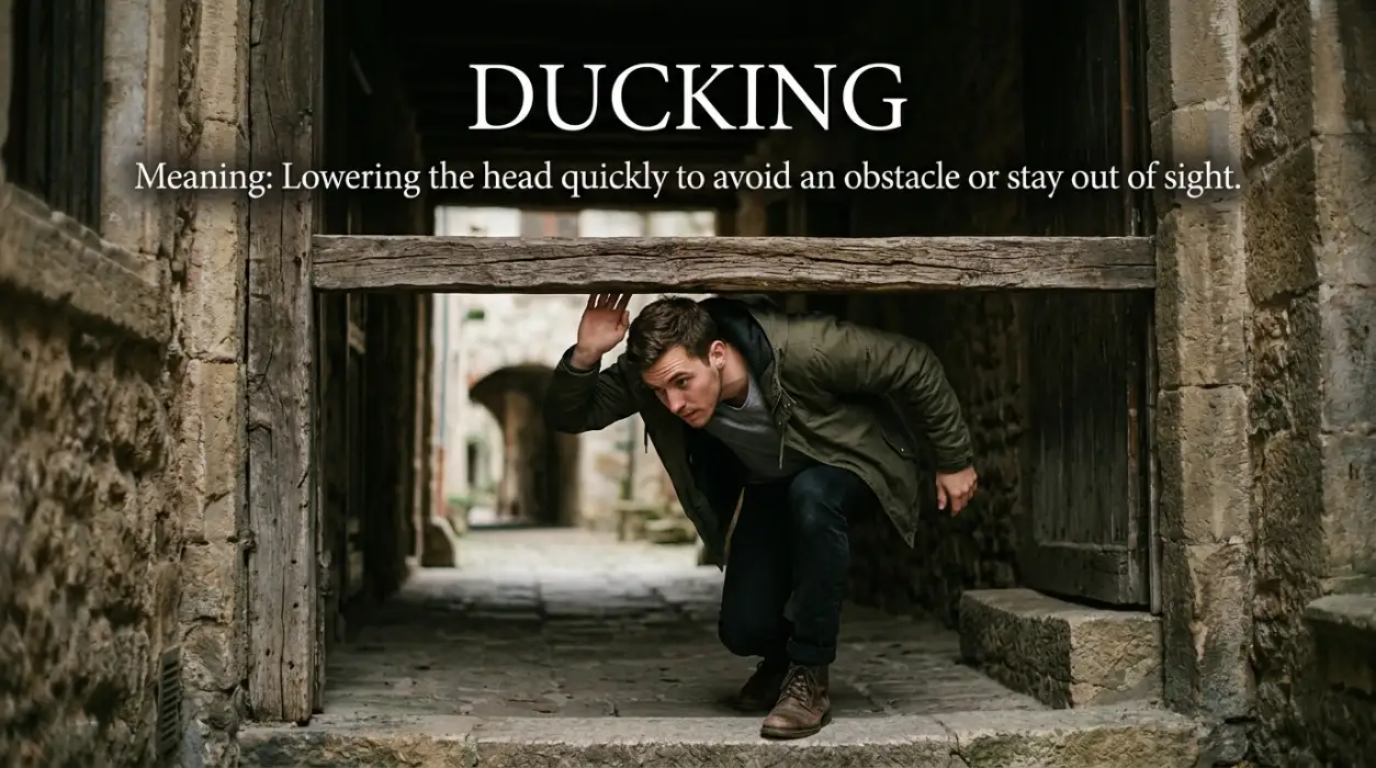 Lowering the head quickly to avoid an obstacle or stay out of sight.