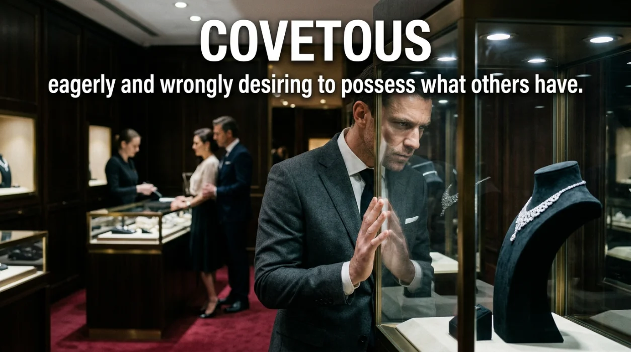 Marked by an eager, often wrongful desire for possessions.