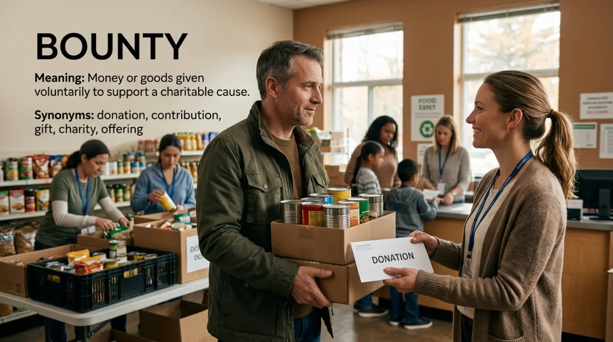 Money or goods given voluntarily to help a charitable cause.