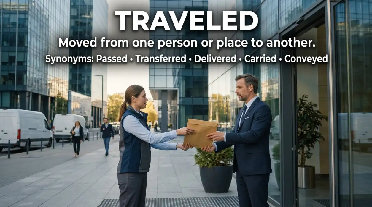 Moved from one person or place to another.