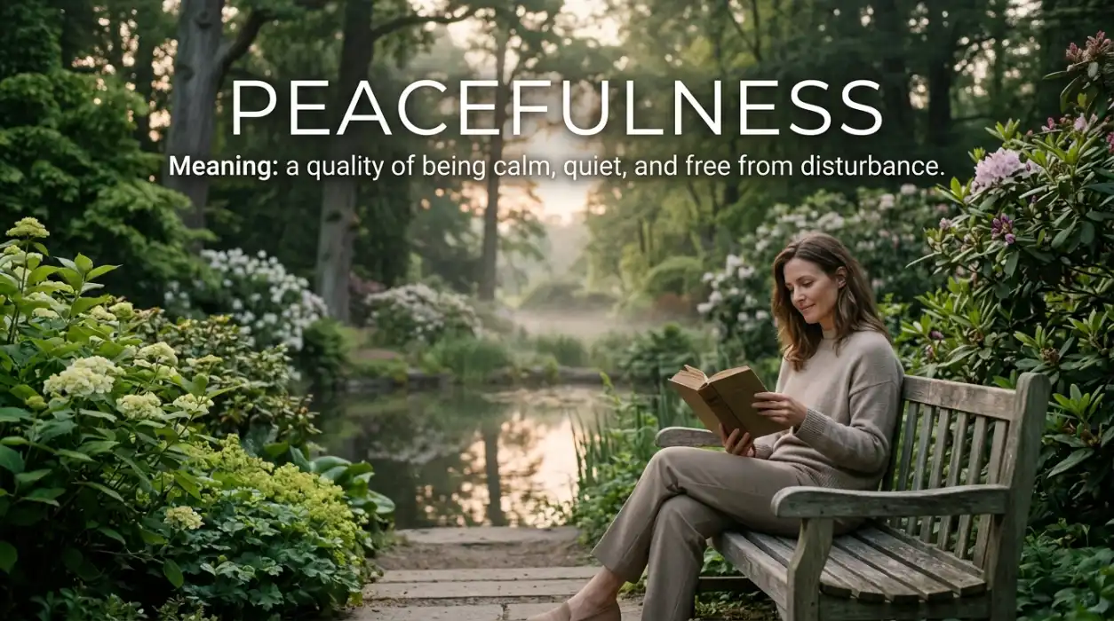 Peacefulness is a quality of being calm, quiet, and free from disturbance.