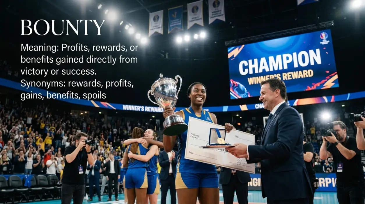 Profits, rewards, or benefits enjoyed as a direct result of victory or success.