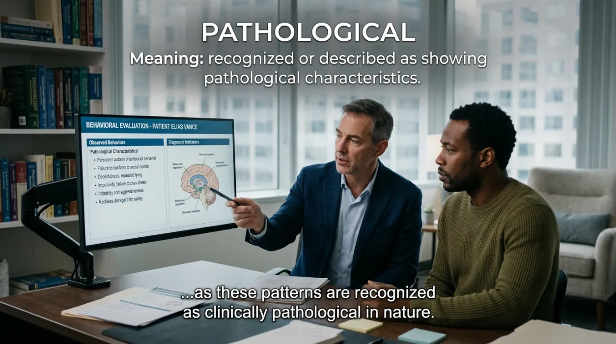 Recognized or described as showing pathological characteristics.