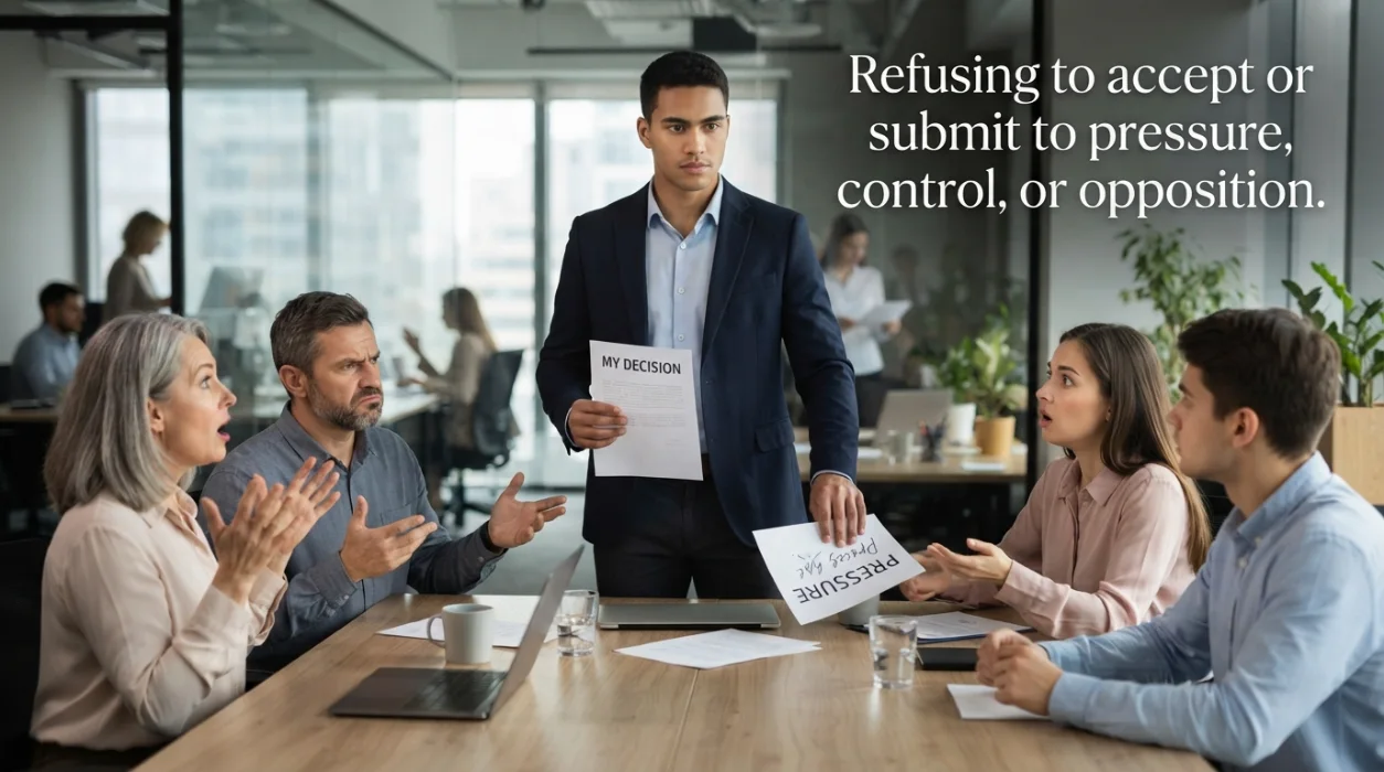 Refusing to accept or submit to pressure, control, or opposition.