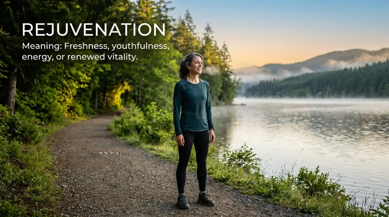 Rejuvenation emphasizes freshness, youthfulness, energy, or renewed vitality.