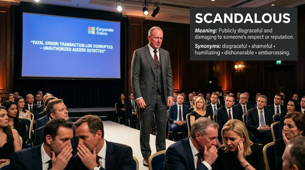 Something publicly disgraceful causes serious loss of respect in front of others.