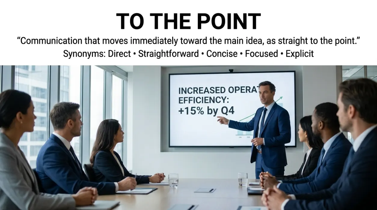 Straight to the point emphasizes immediate movement toward the main idea