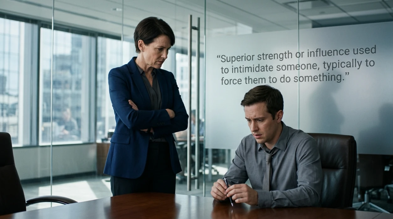 Superior strength or influence used to intimidate someone, typically to force them to do something