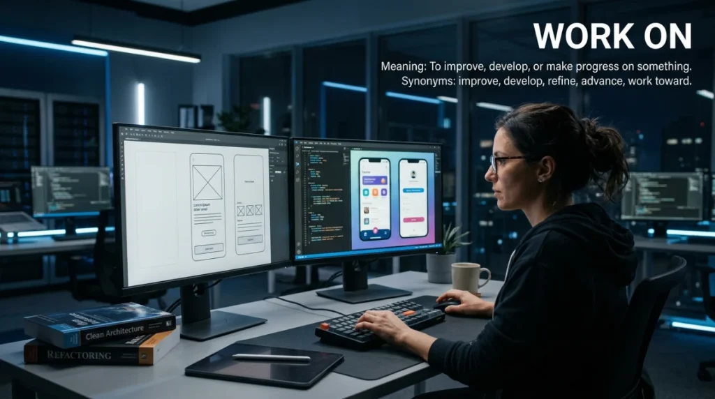 synonym for work on
