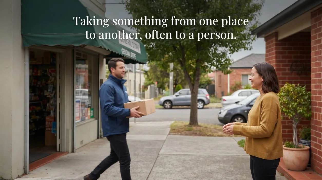 Taking something from one place to another, often to a person.