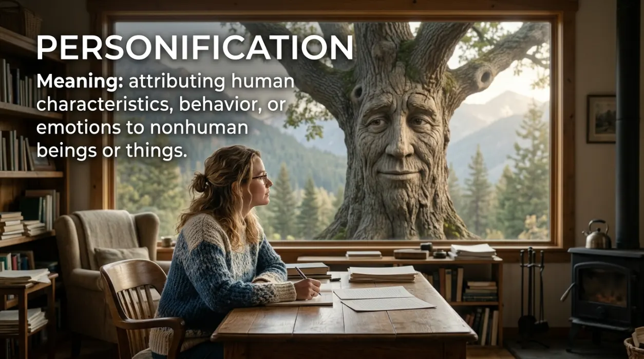 The attribution of human characteristics, behavior, or emotions to nonhuman beings or things.