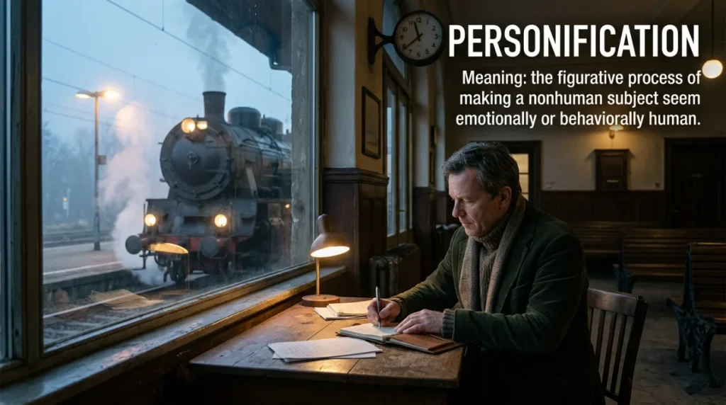 The figurative process of making a nonhuman subject seem emotionally or behaviorally human.